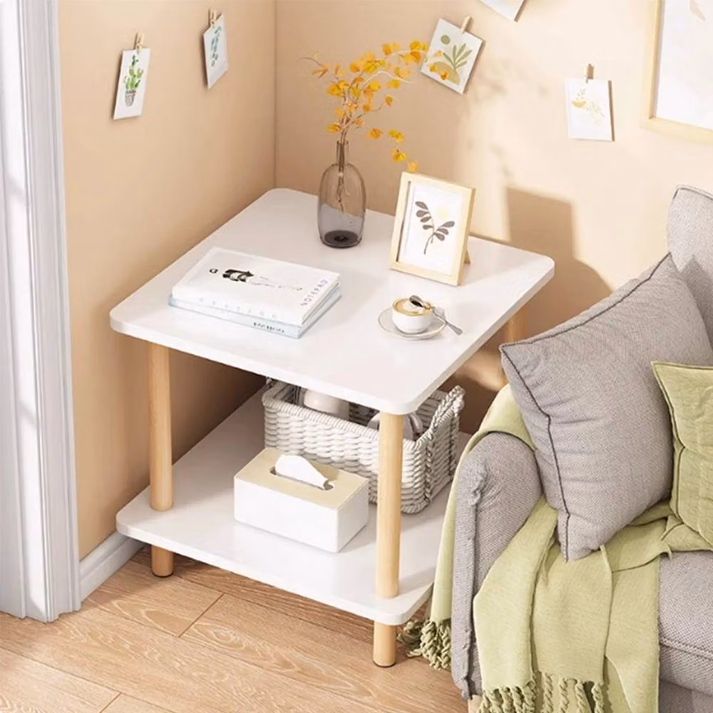 NESTLUNE 2 Tier Small White Side Table and Sofa End Table W/D/H: 100 x 100 x 100 cm – 2