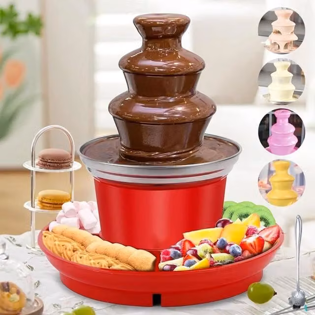 SPETLEK 3 Tier Electric Chocolate Fountain and Fondue Machine with Food Tray in Red