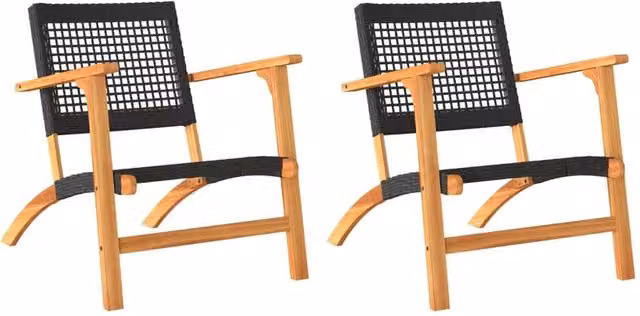 Berkfield Home Set of 2 Modern Black Poly Rattan and Acacia Wood Garden Chairs