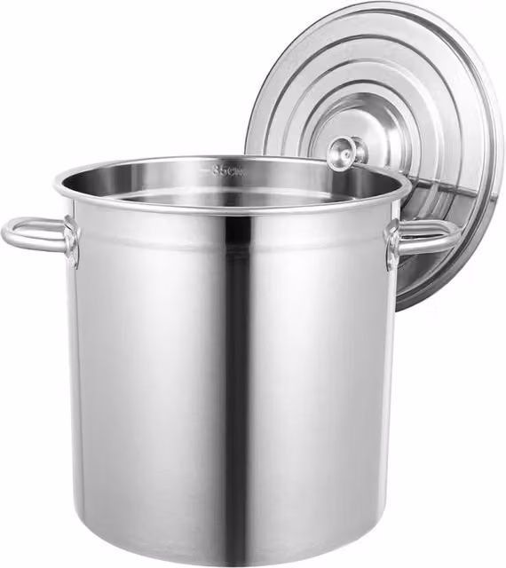 Nordara 35L Large Stainless Steel Deep Stock Pot with Lid in Silver, W/D/H: 40 x 40 x 40 cm