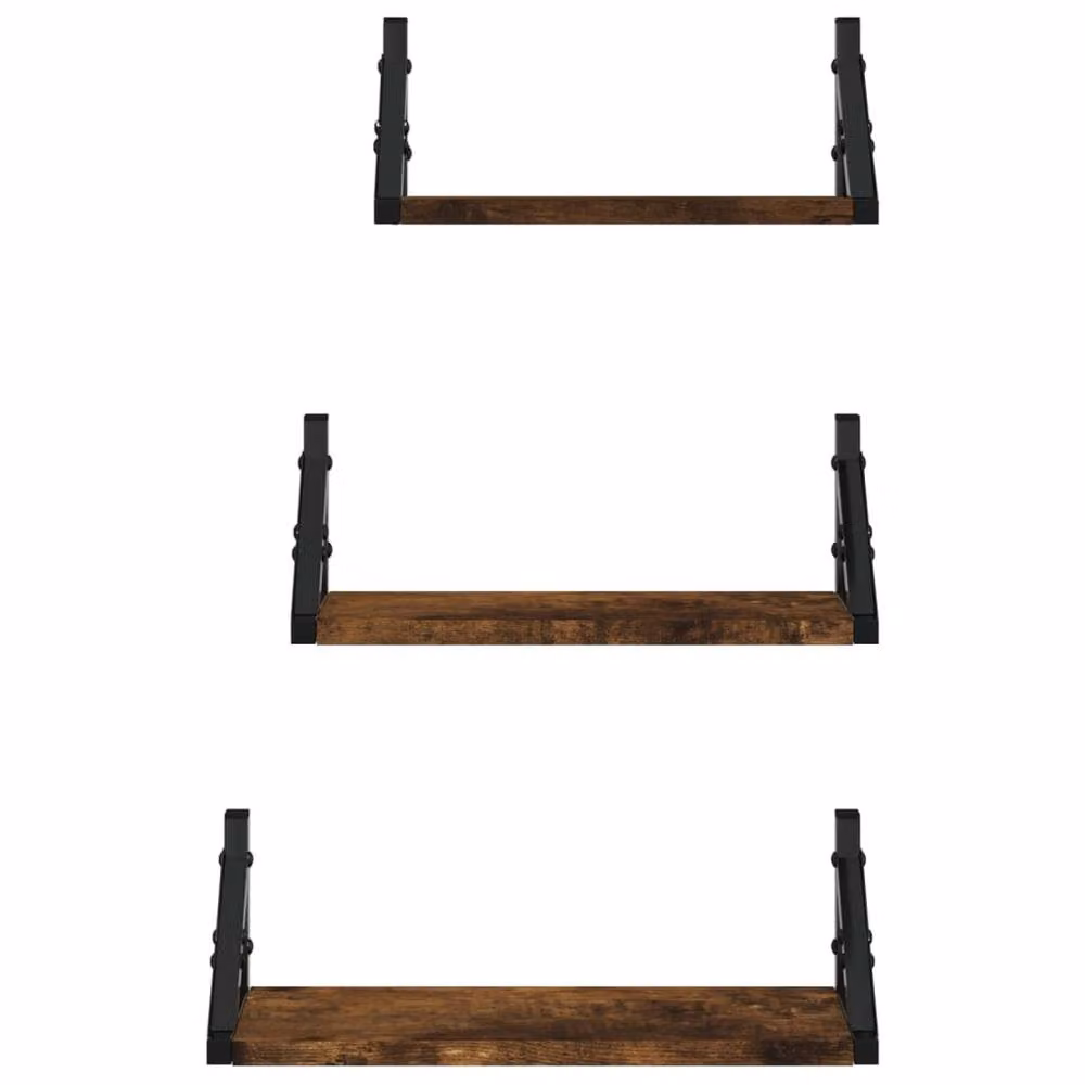 Berkfield Home 3 Piece Smoked Oak Wall Shelf Set in Brown – 3