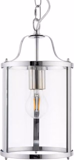 First Choice Lighting Chester Chrome Lantern Style Adjustable Pendant Light with Transparent Glass in Silver