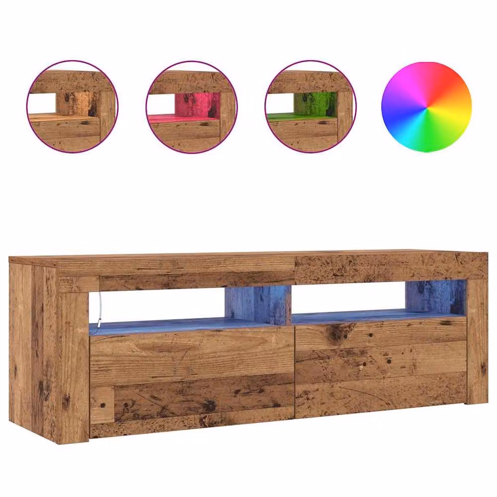 Berkfield Home TV Cabinet with LED Lights in Old Wood Brown, W/D/H: 120 x 35 x 40 cm – 4