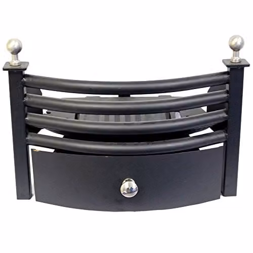 Fire Vida Laxton Solid Fuel Fireplace Grate Set in Black and Chrome Cast Iron with Ash Pan and Fire Front – 2