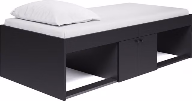 Kidsaw Mid-Height Single Cabin Bed with Side Compartments, Black, W/D/H: 90 x 190 cm – 1