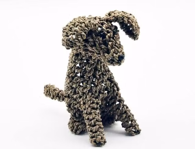 Minster Freestanding Sitting Dog in Natural Seagrass and Rattan, W/D/H: 24 x 30 x 30 cm