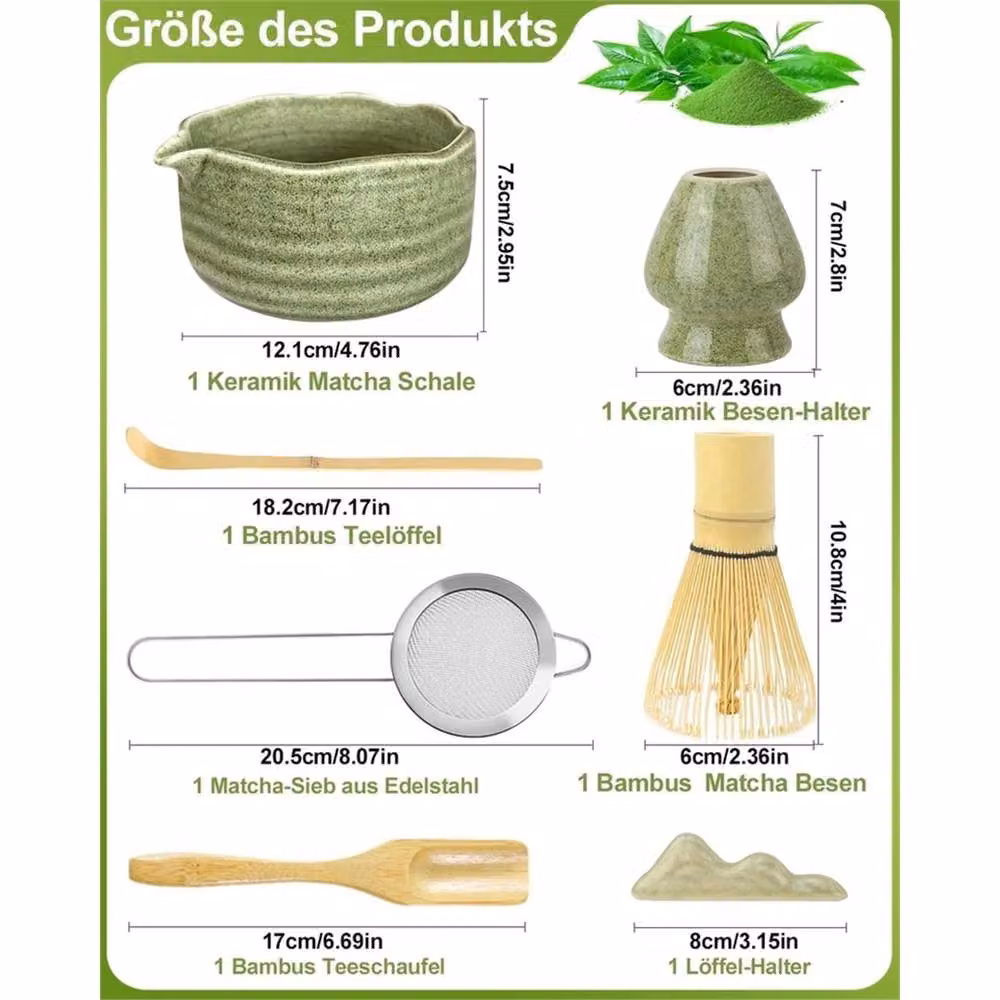 NESTLUNE 7-Piece Complete Matcha Kit and Tool Set in Green with Bamboo and Ceramic Accessories – 2