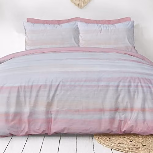Sleepdown Ribbed Velvet Inky Wash Blush Pink Reversible Duvet Cover and Pillowcase Bedding Set, W/D/H: 200 x 200 cm