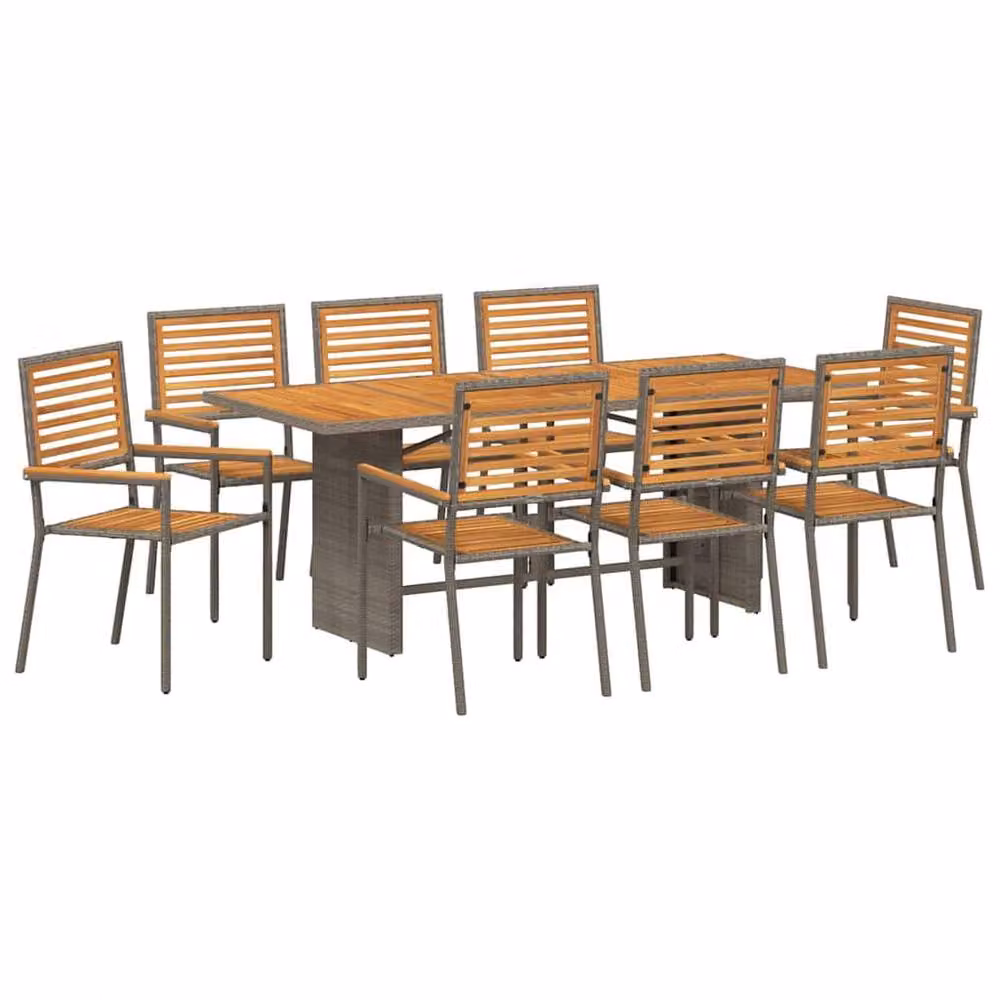 Berkfield Home 9 Piece Grey Poly Rattan and Acacia Wood Garden Dining Set – 3