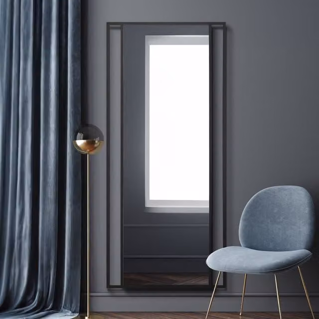 MirrorOutlet Modern Rectangular Metal and Glass Wall Mirror in Black, Height: 180 cm