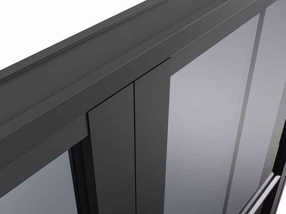 Vente-unique Reversible Double Swing Door in Black Aluminium and Smoked Tempered Glass – 3