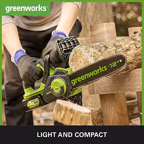 Greenworks GD24CS30K4 Cordless Chainsaw with Brushless Motor, 30cm Bar Length, 7.8m/s Chain Speed, Auto-Oiler and Kickback Protection, including 24V 4Ah Battery and Charger – 3