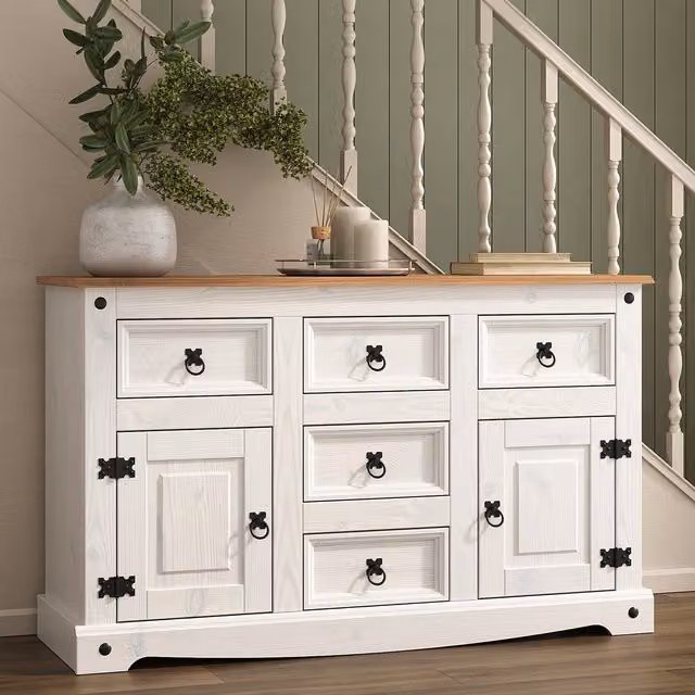 Mews Rustic Pine Sideboard in White and Black