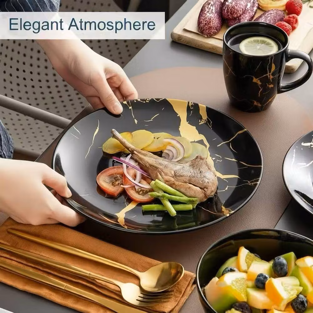 Alivio 16-Piece Ceramic Dinnerware Set in Black and Gold – 3