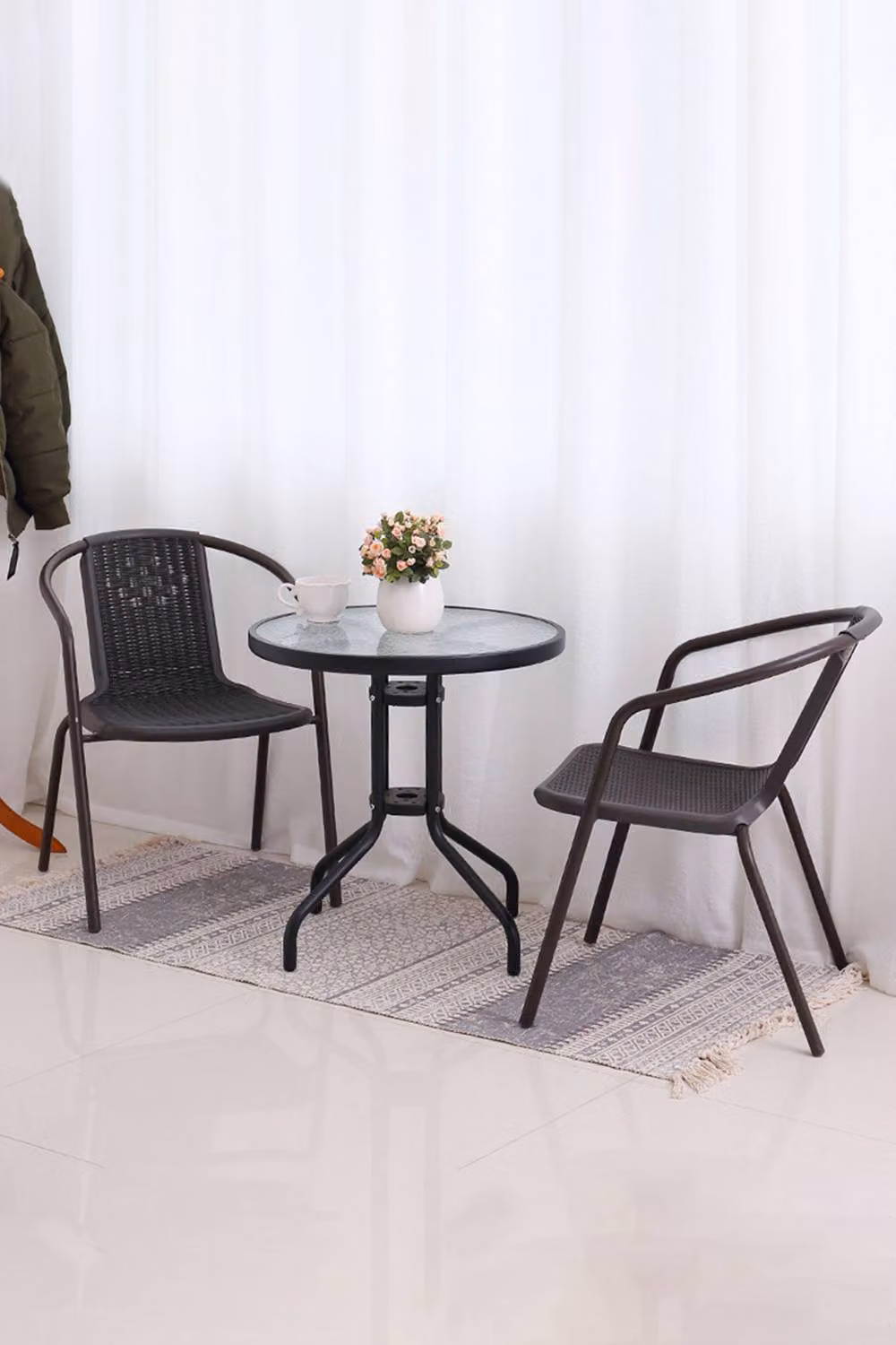 Living and Home Set of 2 Brown Rattan and Metal Stacking Garden Chairs – 3