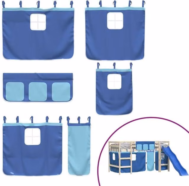 Berkfield Home Blue Polyester Opaque Fabric Panel Curtains for Childrens Loft Beds