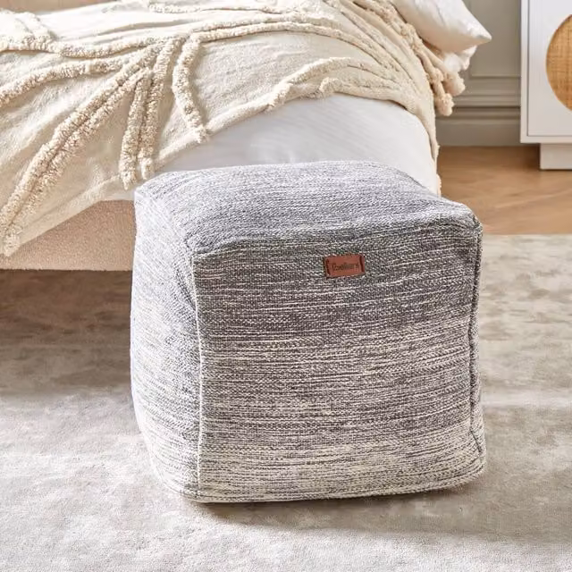 Wyld and Coco Grey and White Striped Cotton Cube Pouffe