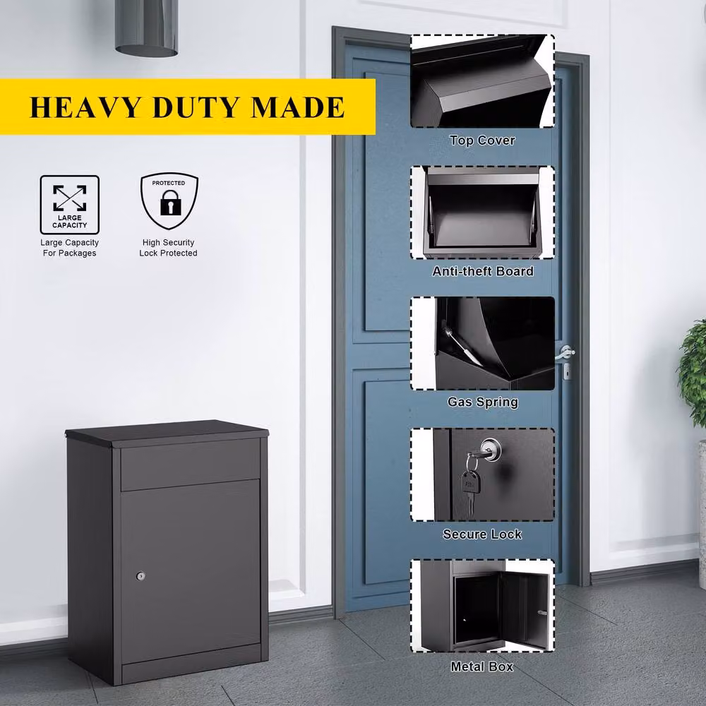 Dprodo Wall Mounted Parcel Drop Box in Black, H: 58.0 cm x W: 36.0 cm x D: 39.0 cm – 8