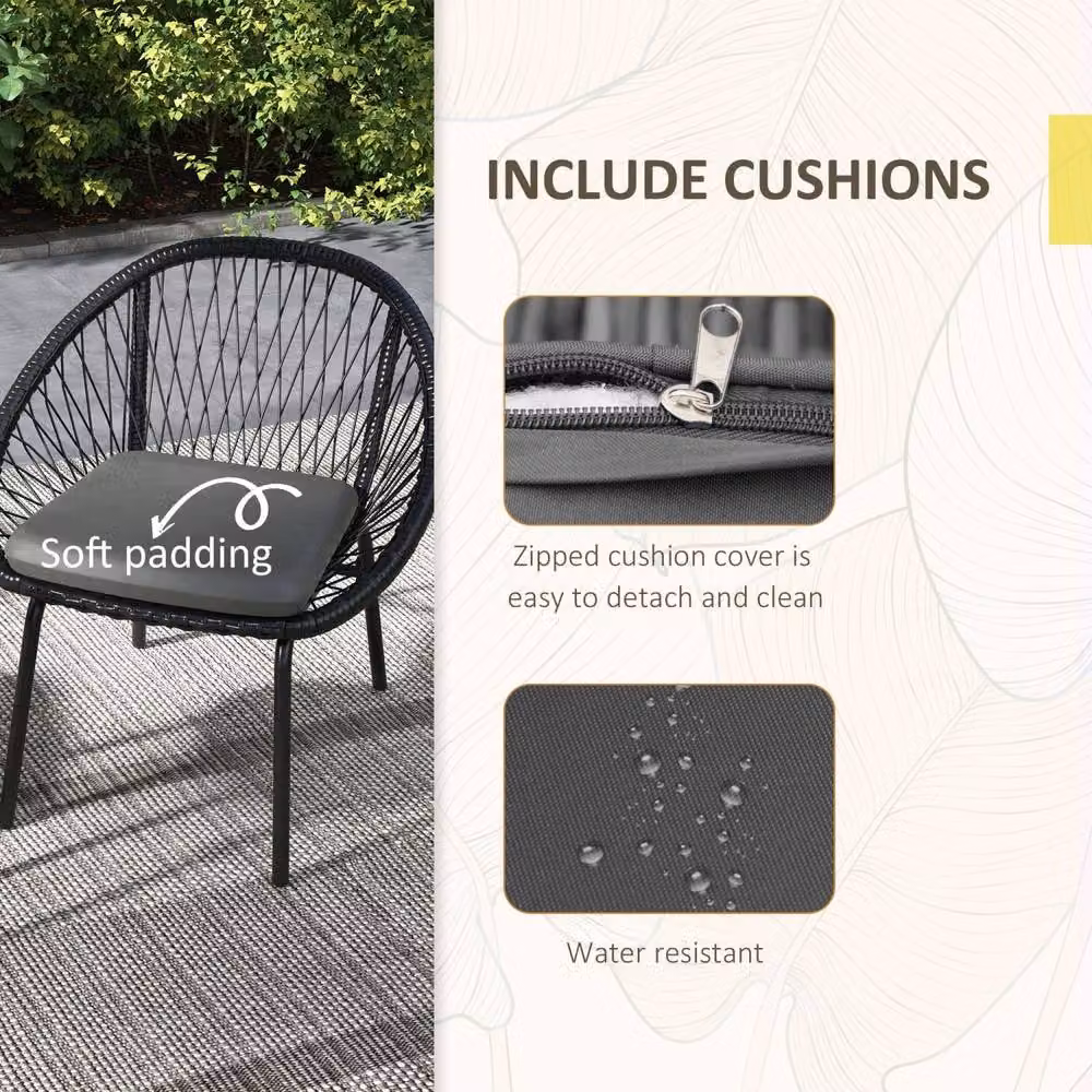 Wyld Haus Lukeno 3 Piece Black Rattan Bistro Set with 2 Chairs and Round Coffee Table – 4