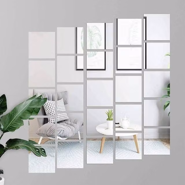 PAWNORA 40 Pack Self Adhesive Square Mirror Tiles in Silver, 15 x 15 cm