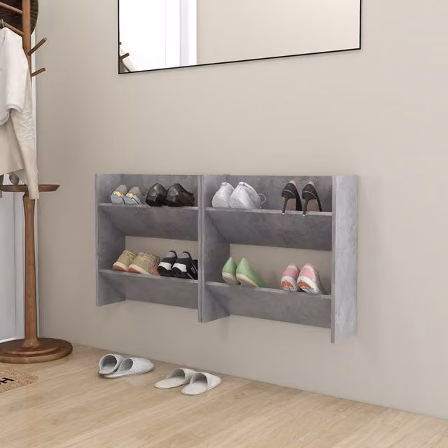 Berkfield Home Set of 2 Wall Mounted Shoe Cabinets in Concrete Grey, W/D/H: 60 x 18 x 60 cm – 1