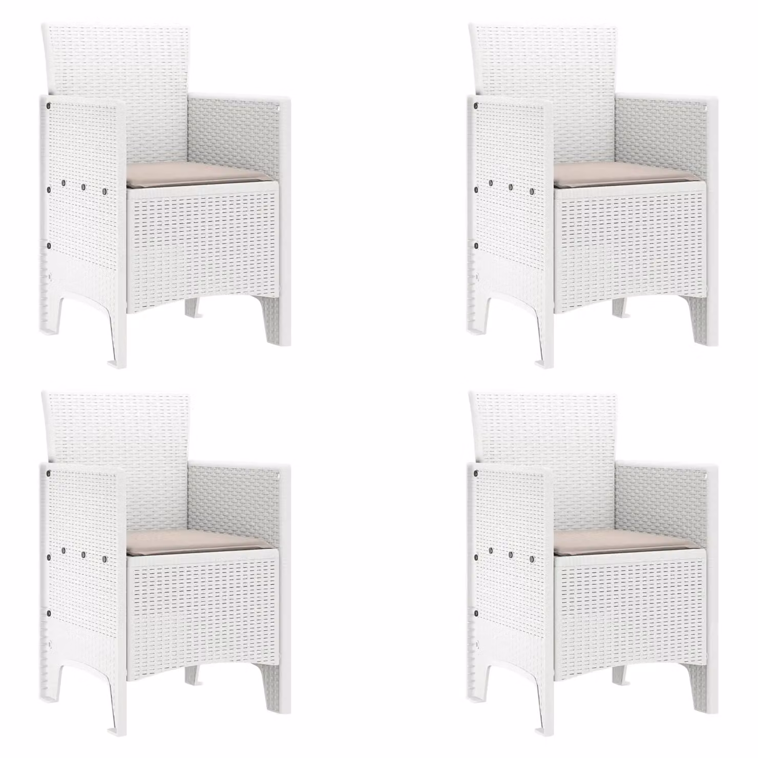 Berkfield Home Set of 4 White Polyrattan Garden Chairs with Taupe Fabric Cushions