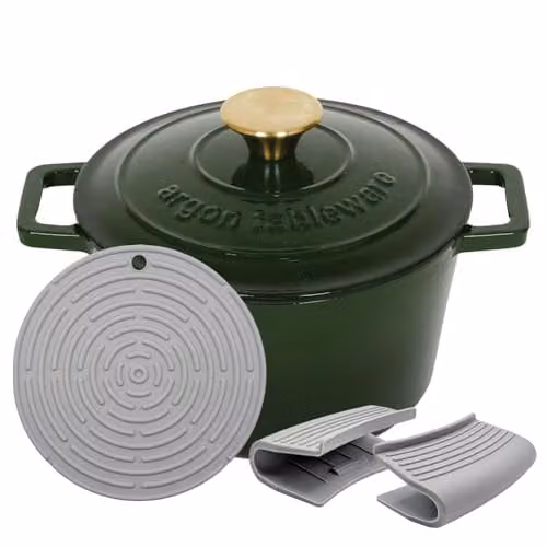 Argon Tableware Enamelled Cast Iron Round Casserole Dish with Self-Basting Lid, 2.8 l, Green
