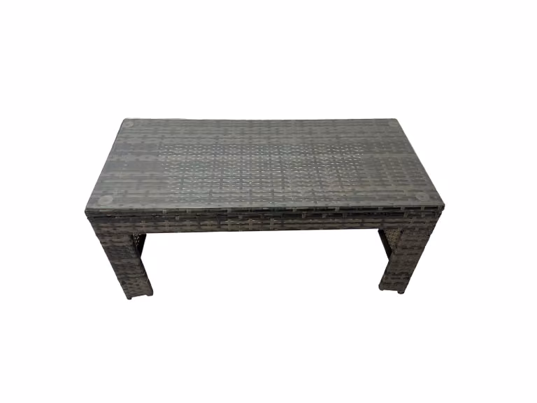 Fimous Modern Grey Garden Furniture Set with 3 Seater Sofa, Armchair, Ottoman, Coffee Table and Cushions