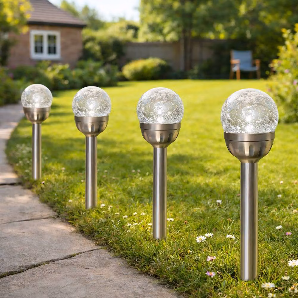 Voltico Solar Crackle Glass Ball Garden Lights with Ground Spike, White and Multicolour, 6 Pack – 2