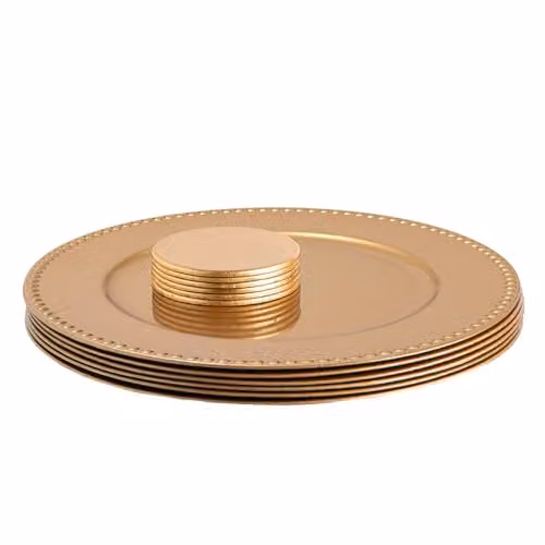 Argon Tableware Gold Melamine Round Charger Plates Set, 12 Pieces, Diameter: 33 cm – 1