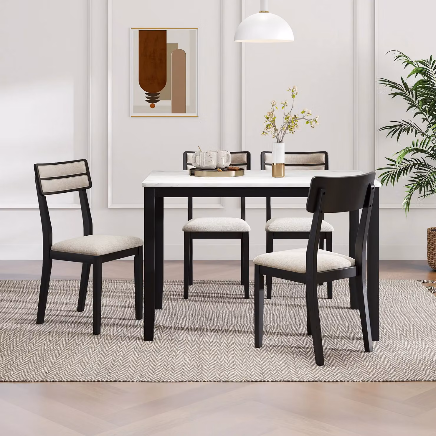 Gymax Set of 4 Modern Upholstered Kitchen and Dining Chairs in Black – 2