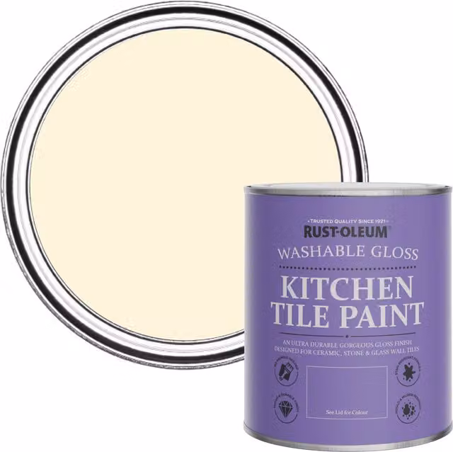 Rust-Oleum Water-Based Kitchen Tile Paint in Gloss Finish, Clotted Cream, 750ml