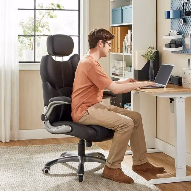 The Bazaarist Ergonomic Gaming Chair in Black with Synthetic Leather and Adjustable Headrest