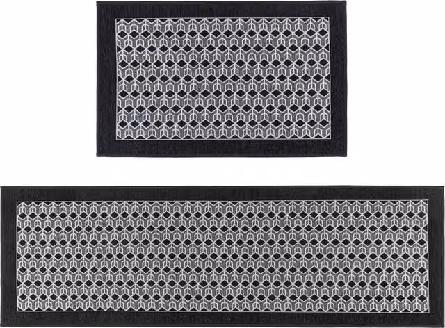 JVL Allure Machine Washable Non-Slip Doormat and Runner Set in Black
