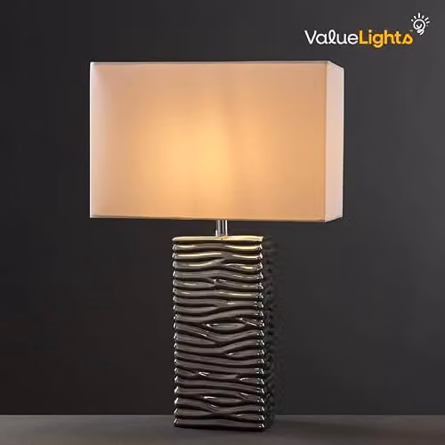 ValueLights Etienne Modern Silver Ceramic Table Lamp with White Fabric Shade, H 47.0 cm x W 30.5 cm x D 14.5 cm – 3