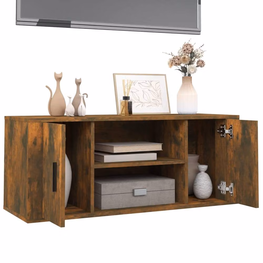 Berkfield Home Smoked Oak TV Cabinet in Brown, W/D/H: 100 x 35 x 40 cm – 3