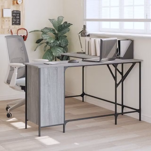 Berkfield Grey Sonoma Corner Home Desk in Engineered Wood W/D/H: 141 x 141 x 75 cm
