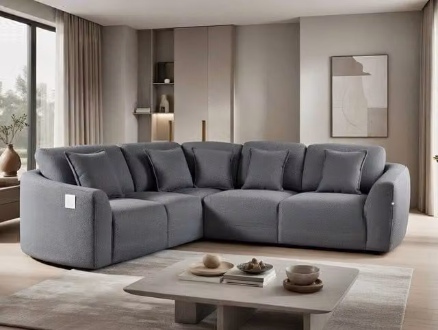 DS Living The Veneto 5 Seater L-Shape Lounger Sofa in Grey Fabric – 1
