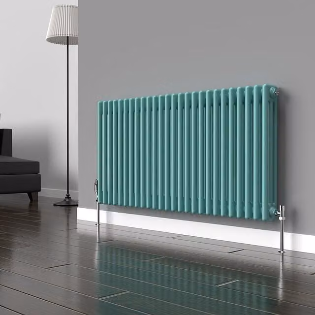 Lux Heat Horizontal 3 Column Radiator in Light Aqua Green, H: 119 cm, W: 60 cm
