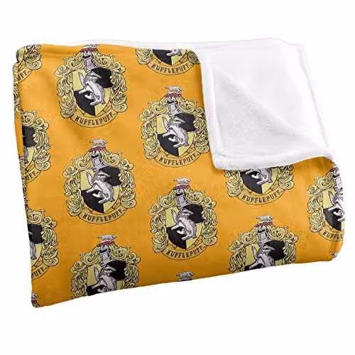 LOGOVISION Harry Potter Hufflepuff Crest 2 Officially Licensed Super Soft Fleece Throw Blanket, Multicolour, W: 152 cm, D: 127 cm – 2