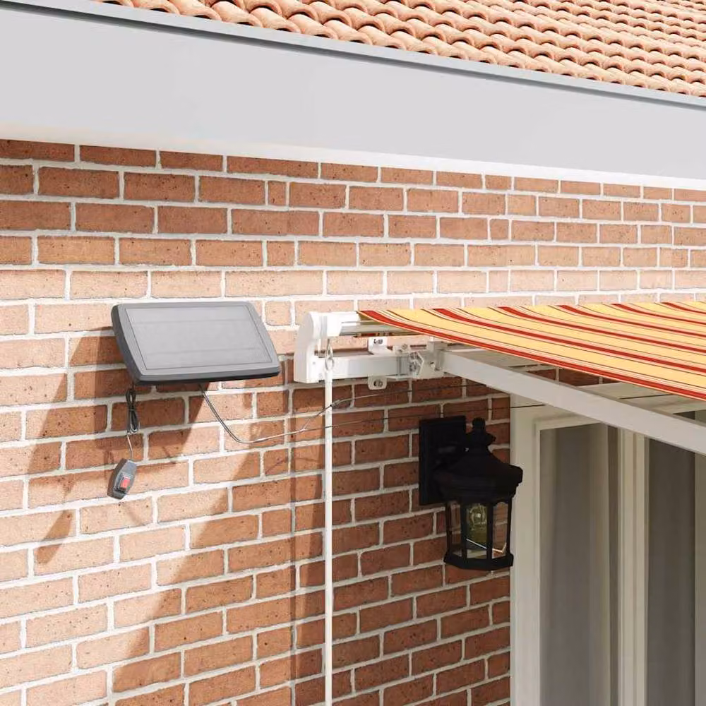 Berkfield Home Manual Retractable Wall-Mounted Folding Arm Awning with LED in Yellow and Orange Striped, W: 500 cm, D: 300 cm – 4