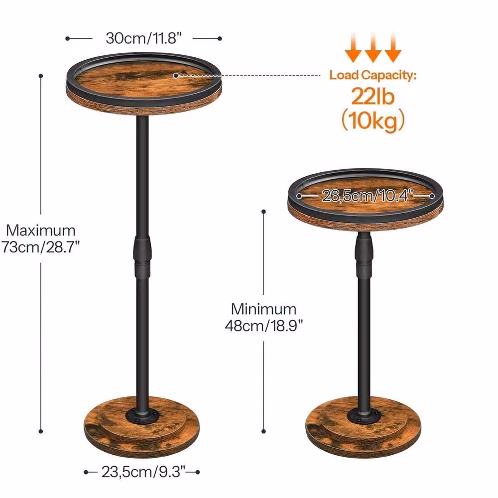 FORGEVIO Rustic Brown and Black Adjustable Round Metal Side Table, W/D/H: 30 x 30 x 48-73 cm – 2