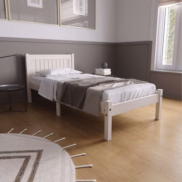 SleepSoul Rio Air White Solid Wood Bed Frame and Single Air Mattress Bundle, W/D/H: 90 x 190 cm