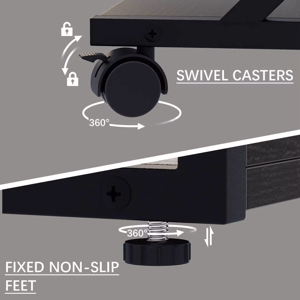 Huhote 2 Tier Black Metal Printer Stand with Wheels for A5 Folders and Scanners, W/D/H: 43.18 x 27.94 x 43.18 cm – 6