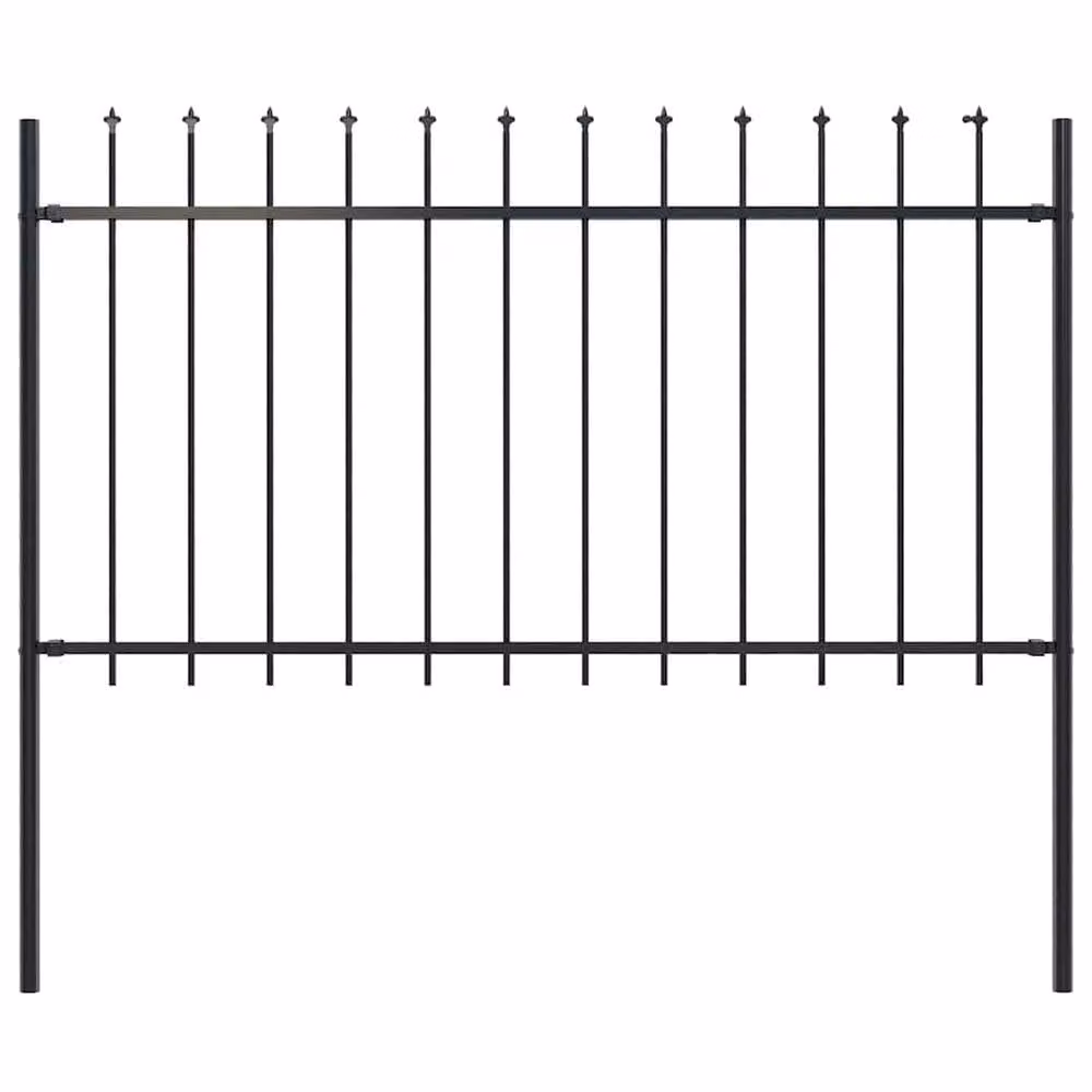 Berkfield Home Elegant Garden Fence with Spear Top in Black Powder-Coated Steel, W: 1.7 m, H: 1 m