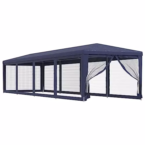 vidaXL Party Tent with 10 Mesh Sidewalls in Blue, HDPE and Metal, W/D/H: 12 x 3 x 2 m – 1