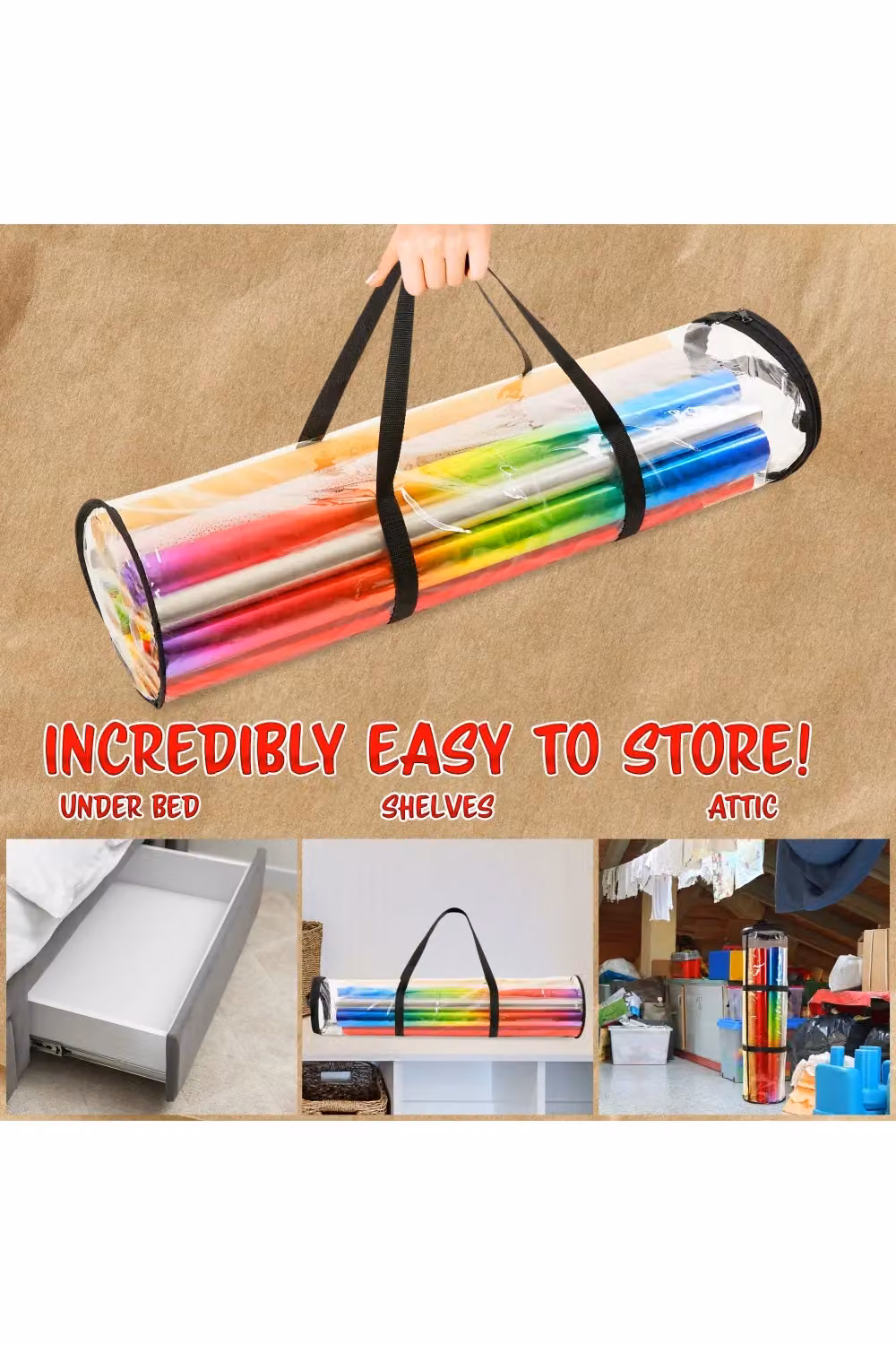 Deco Express Transparent Wrapping Paper Storage Bag with Handles, W/H: 22 x 79 cm – 8