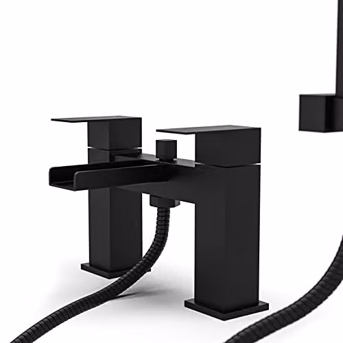 Nes Home Origin Waterfall Basin Mono Tap, Bath Filler, Handset and Pop Up Waste Set in Matte Black – 6