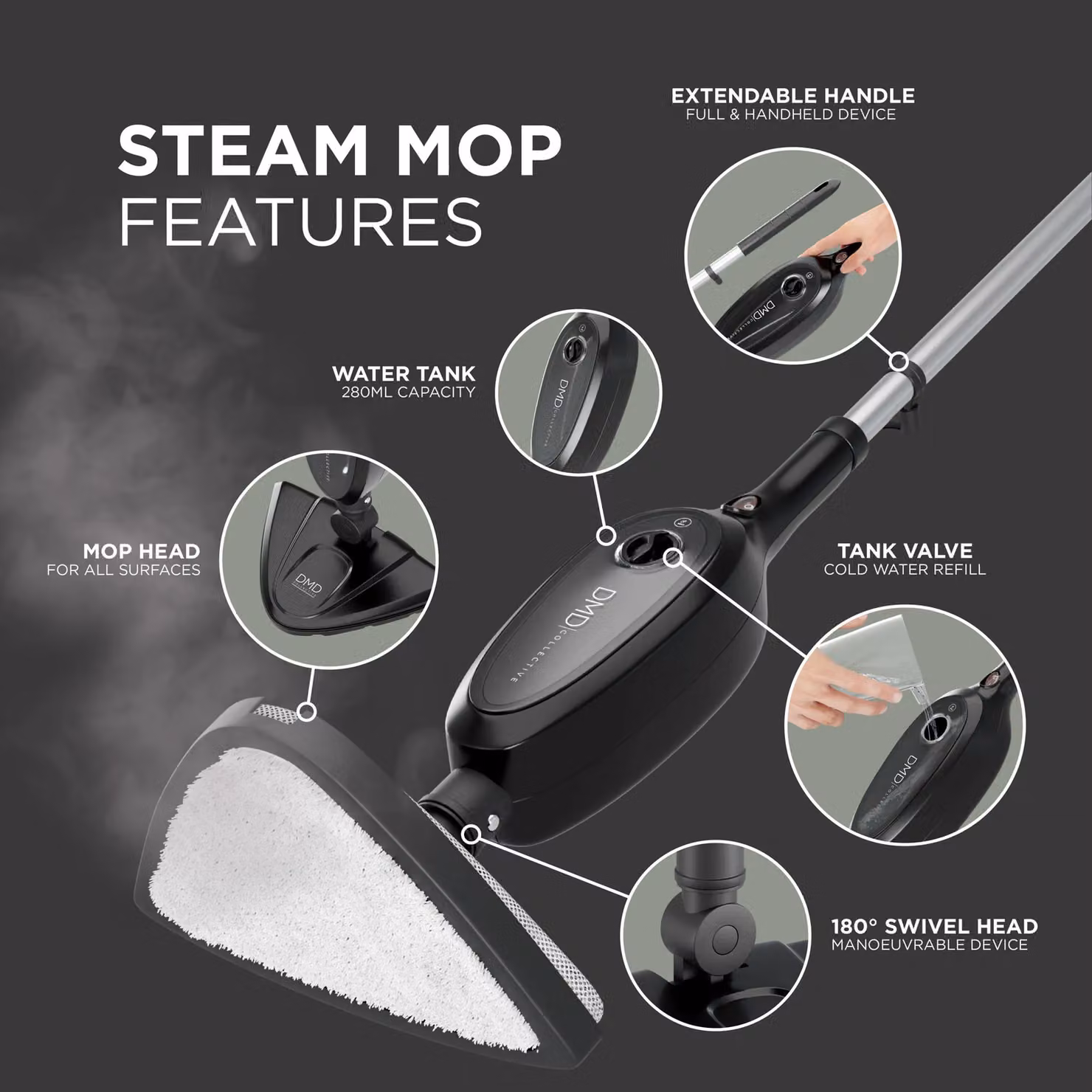 DMD Collective 10-in-1 Multifunction Upright Steam Mop in Black – 4