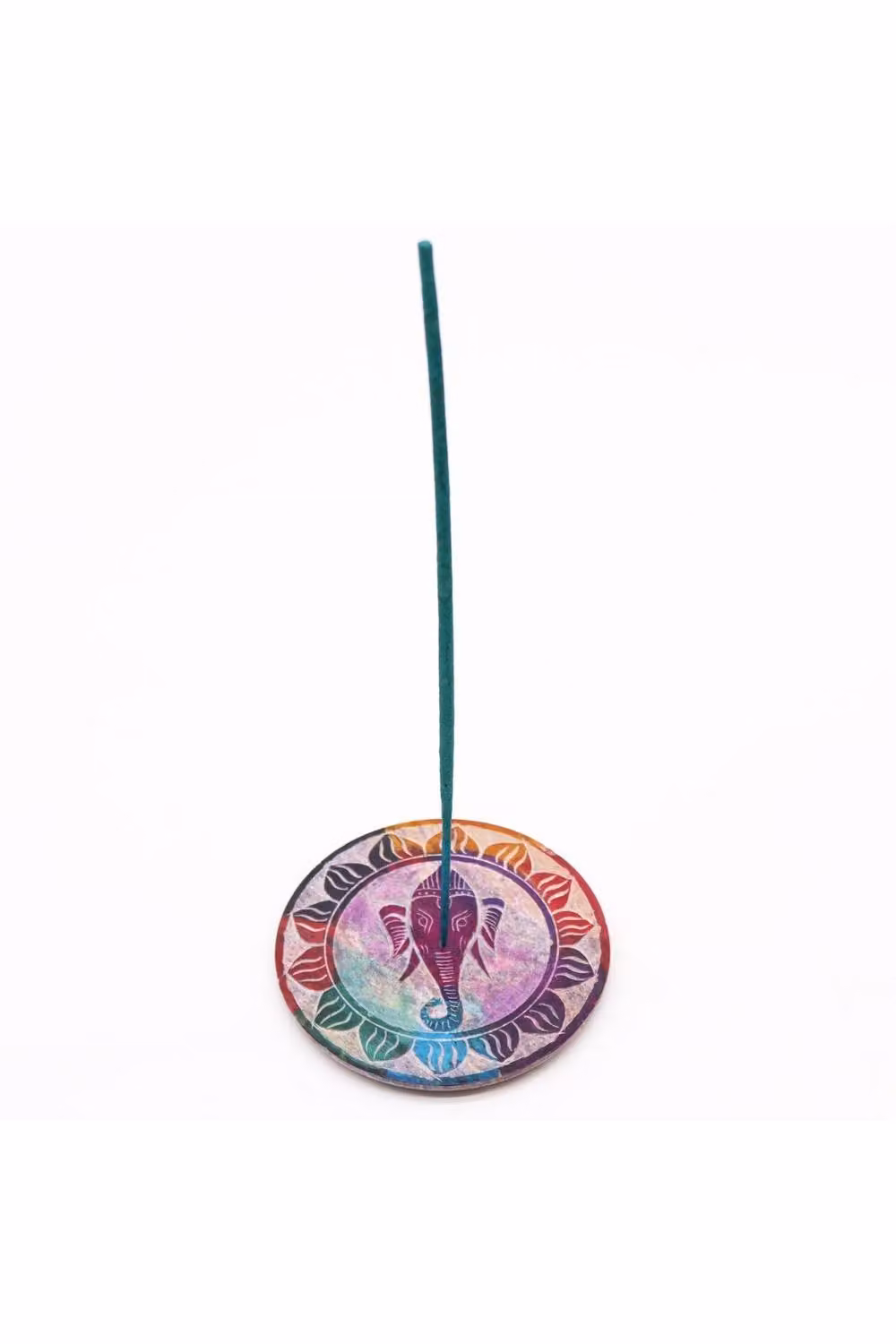 KDMD Ganesha Soapstone Incense Holder, Multicolour Carved Round Stone Disc for Aromatherapy – 2
